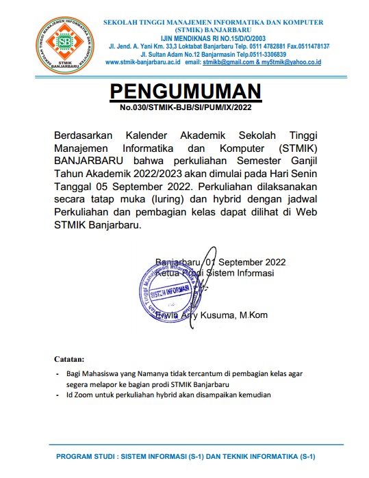 Pengumuman Jadwal SI