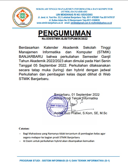 Pengumuman Jadwal TI